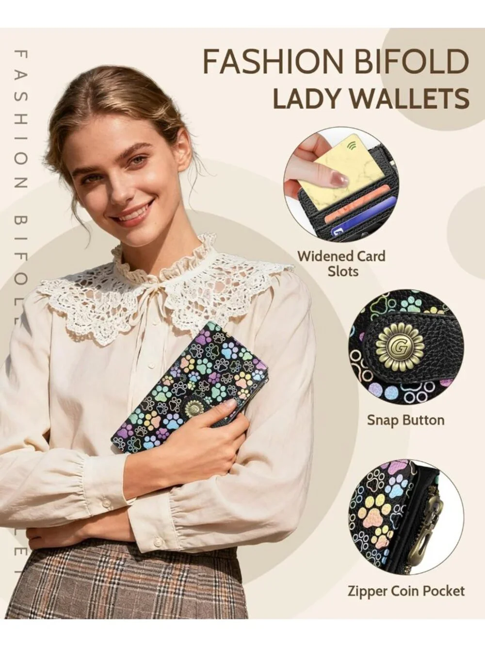Cute Puppy Dog Paw Wallet for Women | RFID Blocking Bifold, 11 Card Slots